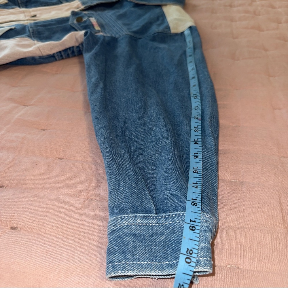 Vintage 90s TOGETHER! Jean Jacket Size Small Cotton Patchwork Unisex Streetwear - Picture 5 of 9